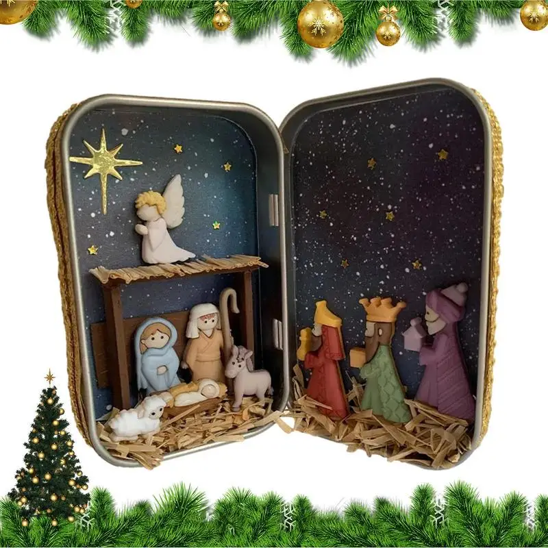 Nativity Tabletop Scenes Tabletop Nativity Decor Christmas Box Ornament Colorful Hand-Painted Holy Family Religious