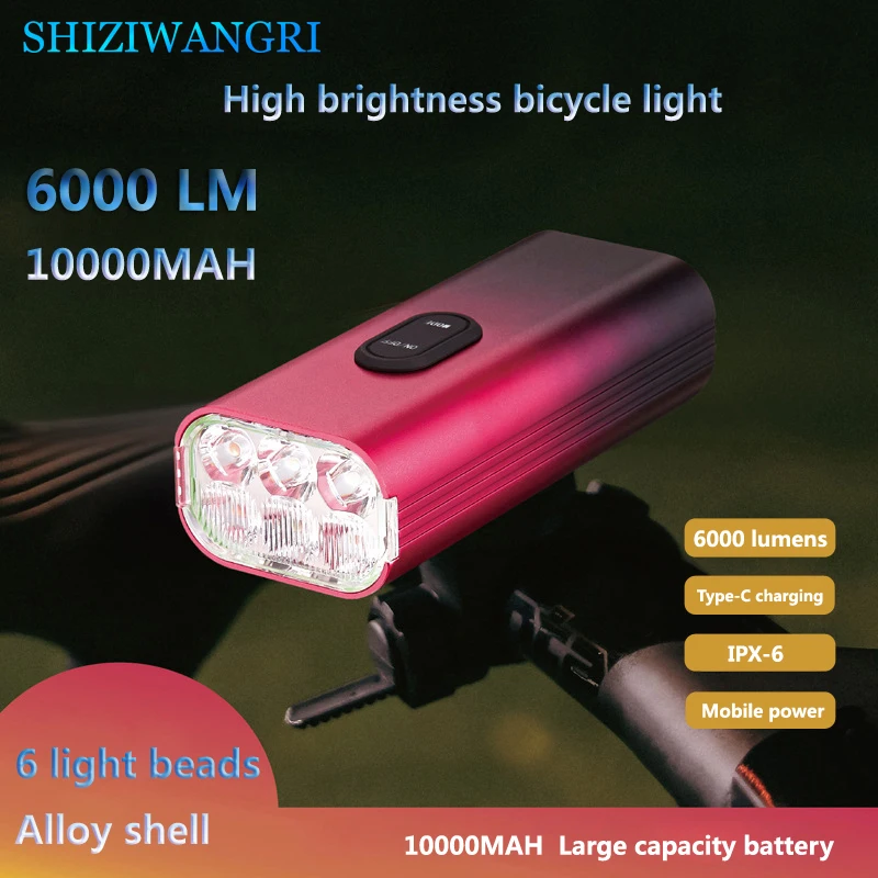 

SHIZIWANGRI Bicycle Light 6000 Lumen Bike Flashlight 10000 mAh Bicycle Headlight USB ReChargeable Waterproof MTB Cycling Light