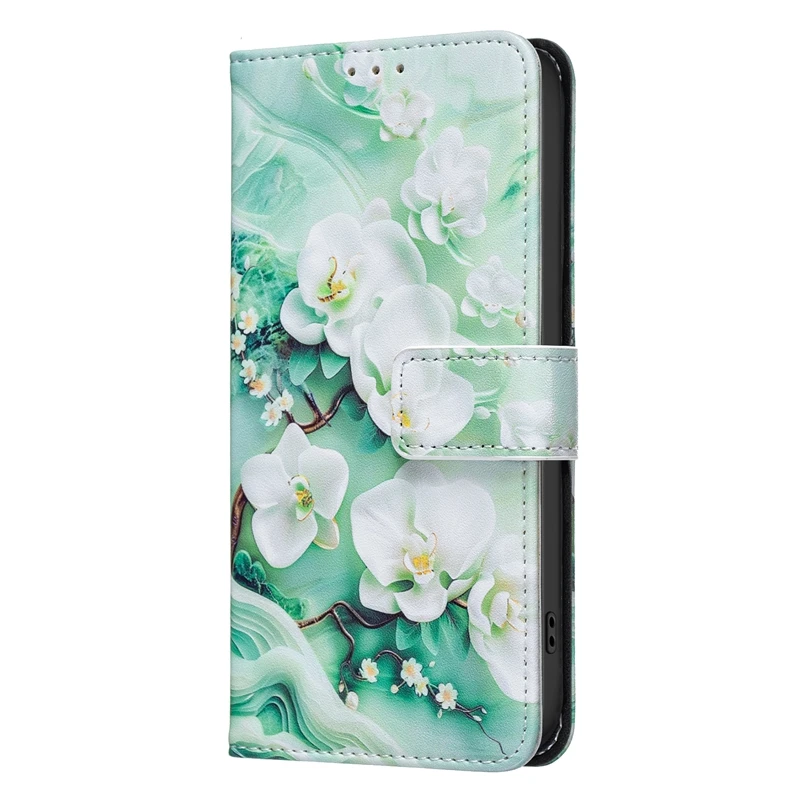 Elegant Leather Flip Wallet Case with Card Holder and Artistic Design