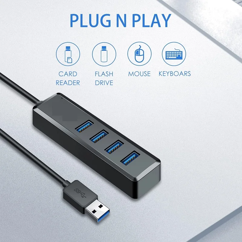 

4-port USB 3.0 Hub with 1/4ft Long Cable Multi USB Port Expander Fast Data Transfer USB Docking Station For Printer Mobile HDD