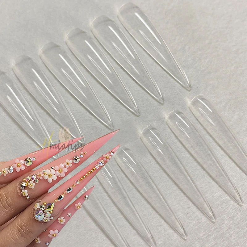 

3XL Full Cover False Long Stiletto Nail Tips Sculpted Clear Press On Artificial Fake Nails Manicure Salon Supply 120pcs