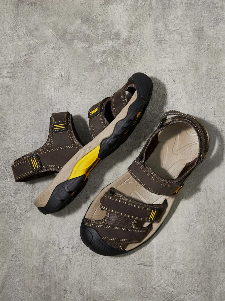 2023 New Arrival Breathable Leather Sandals Outdoor Beach Fashion Big Size Men's Summer Shoes Slip-on Slippers_voghion.com