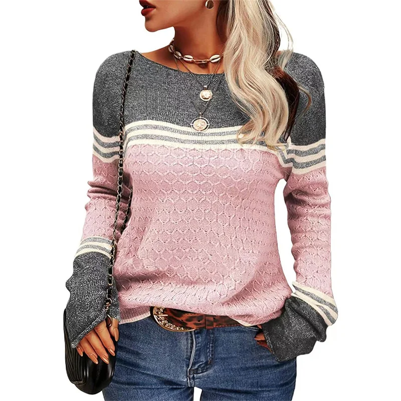 Autumn Winter New Color Blocking Sweater Women O Neck Pullover Long Sleeve Knitted Tops Female Daily Comfortable Casual Jumpers 5