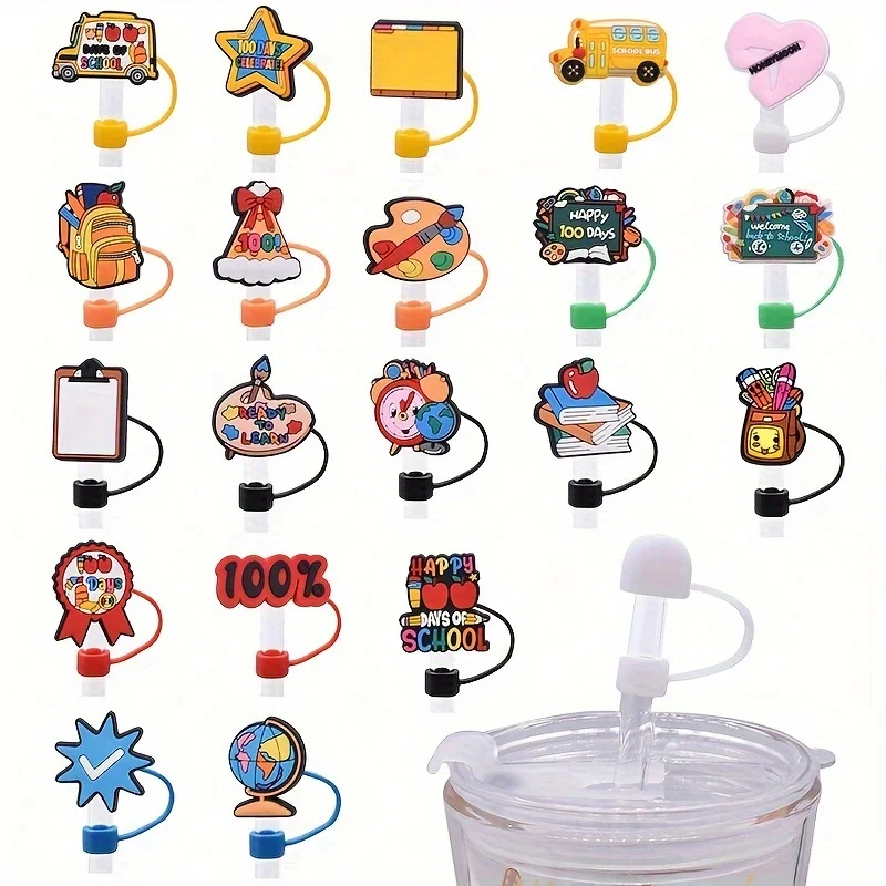 

8pcs Reusable Straw Covers for The Back To School Season. Straw Dust Covers Are Suitable for 9-10mm Straw Back To School Parties