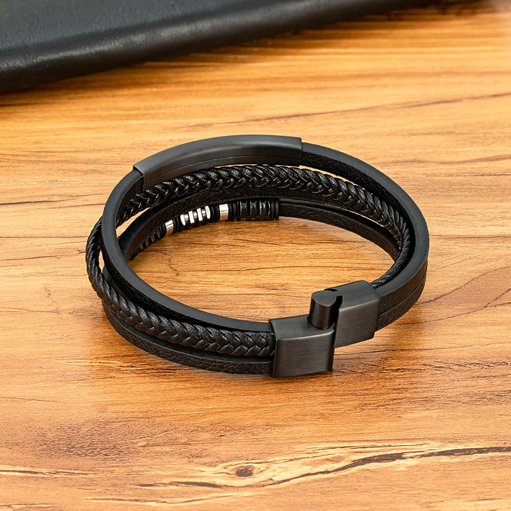 XQNI Leather Bracelet Men Fashion Beaded Multi Layer Stainless Steel Bracelet Wristband Classic Punk For Male Jewelry Gift leather bracelet,beaded bracelet