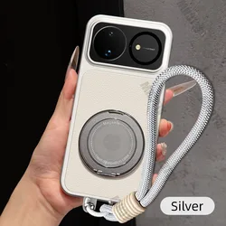 Magnetic Rotating Bracket Phone Case with Lanyard - PU Leather Soft Cover for Huawei nova 12 Ultra (White)