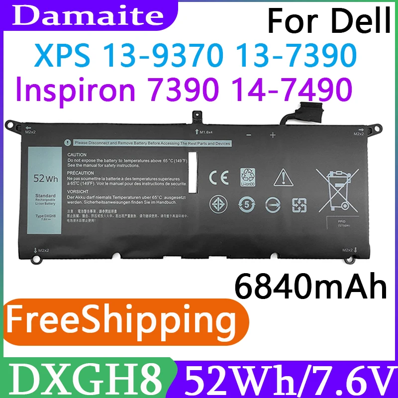Nuova Batteria Originale Per Laptop Dxgh8 Per Dell Xps 13 9380 9370 7390 Per Dell Inspiron 7390 2-In-1 7490 G8Vcf 0 H754V 0 H754V P82G
