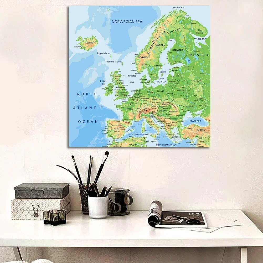 Europe terrain map 150*150cm Non-woven Canvas Painting Wall Poster