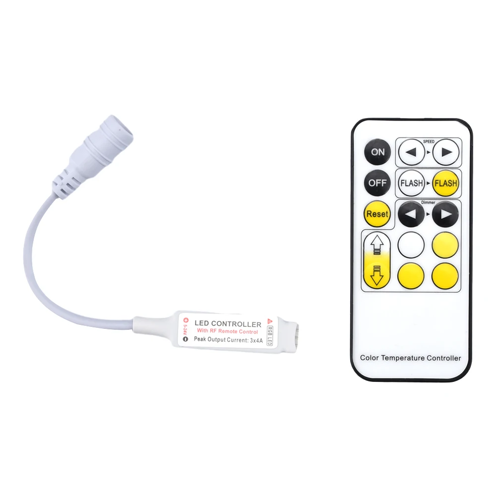 

DC5-24V Mini 15 Keys Dual Color Temperature LED Strip Light Controller RF LED Dimming Controller 8-15M Remote Control Distance