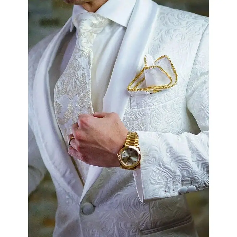 Luxury White Jacquard Men's Suit Jacket High-quality Male Formal Occasions Weddings Banquets Blazer Jacket 1 Pc
