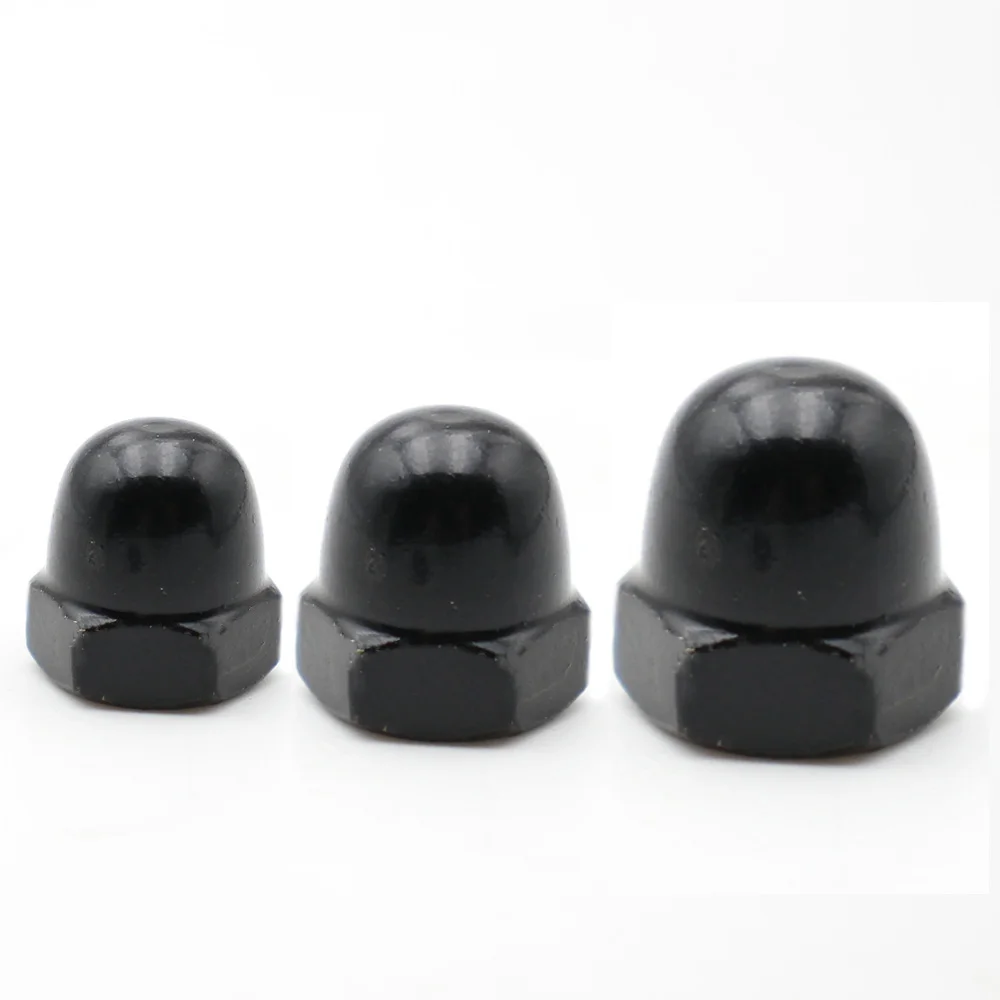 5-20pcs M3 M4 M5 M6 M8 M10 M12 Black Carbon Steel Metric Acorn Nuts Crown Hex Nuts Domed Cap hexagon nuts carbon steel nuts