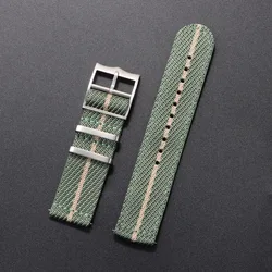 Military - Grade Nylon Watch Band Quick Release Strap - Premium Woven Canvas Fabric Wristband - 22mm (Green)
