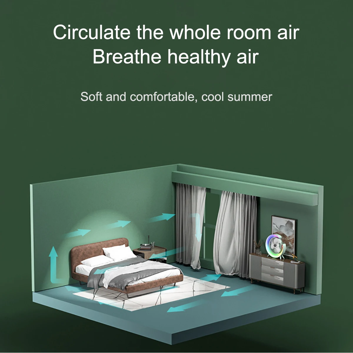 OREADEX Mini Portable Desk Fan Rotatable Fan with LED Night Light Home Office Bedroom Dormitory Summer USB Rechargeable Desk Fan