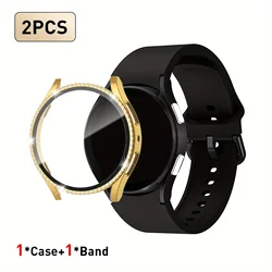 Elegant Strap and Diamond - Accented Case for Smartwatches - Set of 2 (Black and gold)
