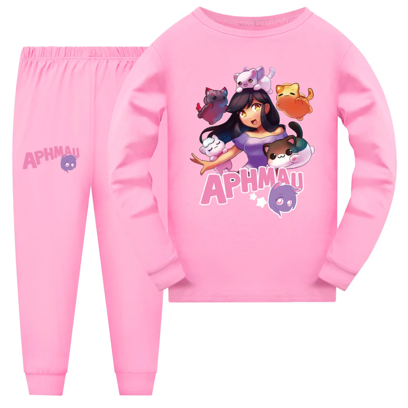 애니메이션 Aphmau 고양이 코스튬 어린이 긴 소매 잠옷, 여아 아론 리칸 잠옷, 십대 소년 레저 잠옷, 어린이 세트
