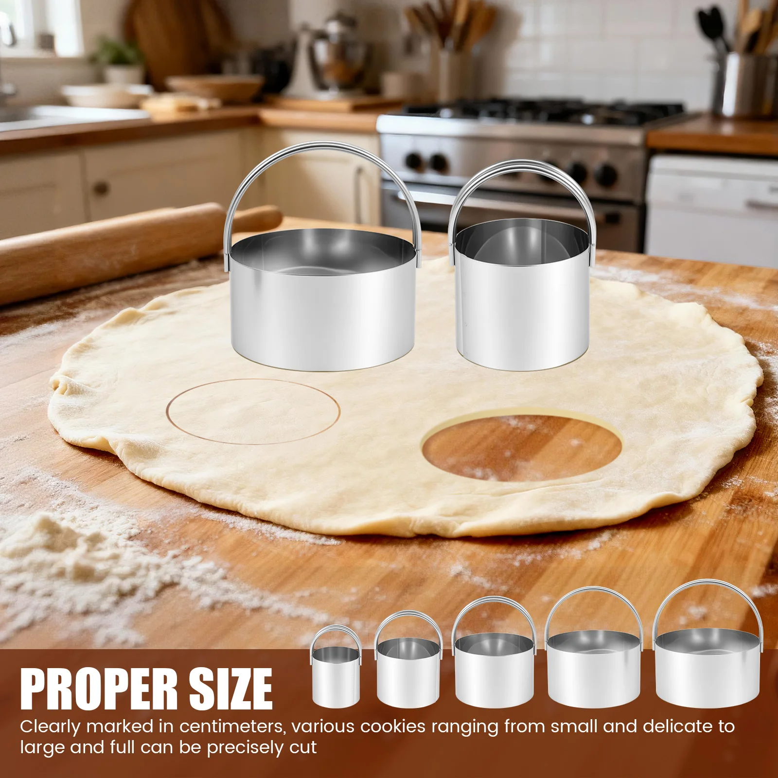 1 Set Circle Biscuit Cutter Set Stainless Steel Flour Sifter Dough Blender and Cookies Cutter Mold Kits with Handle for Biscuits