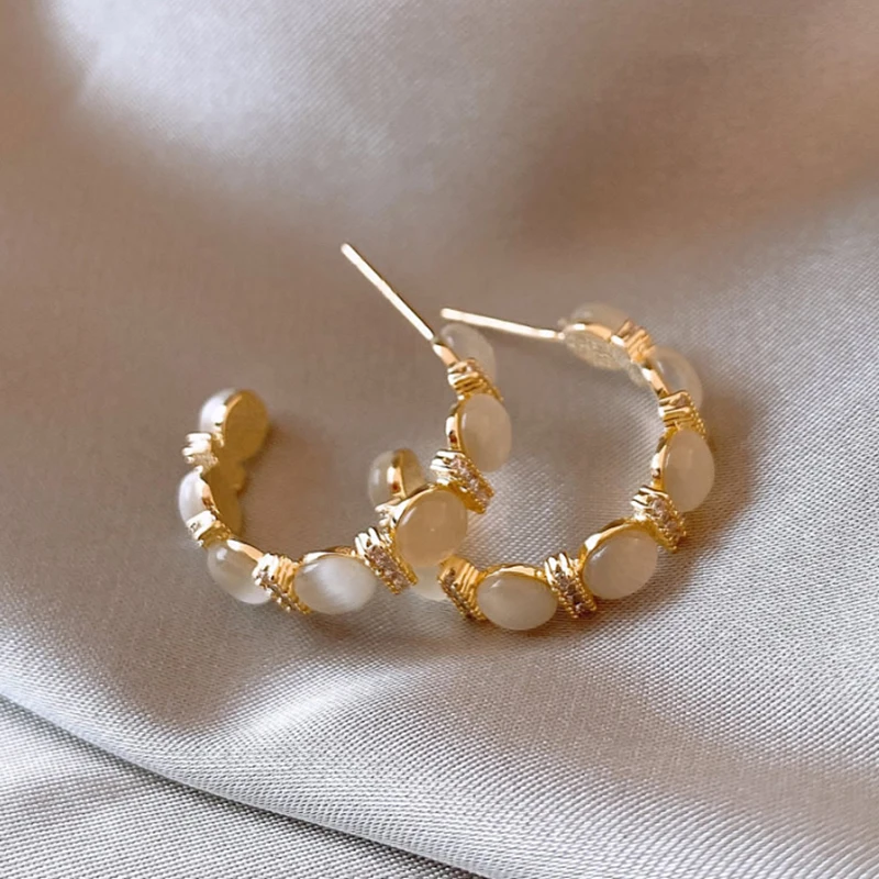 2025 neue Luxus Opale Intarsien Zirkon C-förmigen Baumeln Ohrringe Mädchen Exquisite Zubehör Für Koreanische Mode Schmuck Party frauen – Detail 9