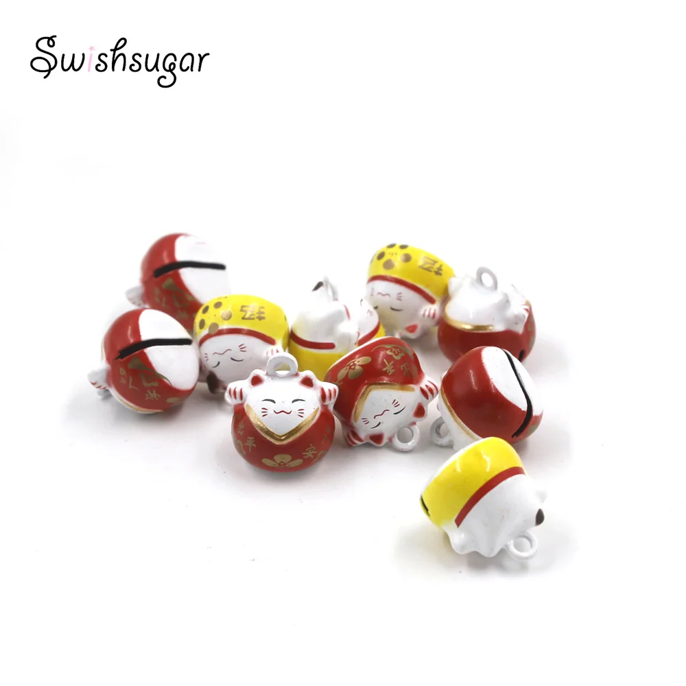 Metal Cartoon Lucky Cat Jingle Bell Charm For Pendant Party Gift Cat Pet Necklace Bracelet Hanging Jewelry