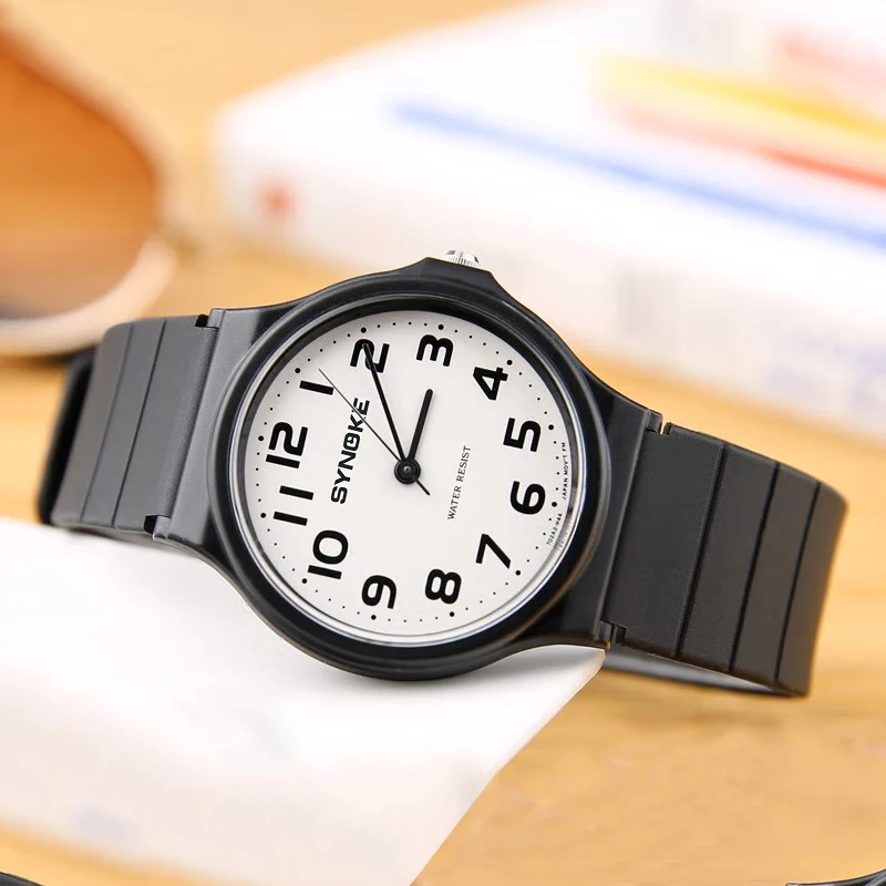 SYNOKE Men Women Analog Watch with Black Resin Band 3