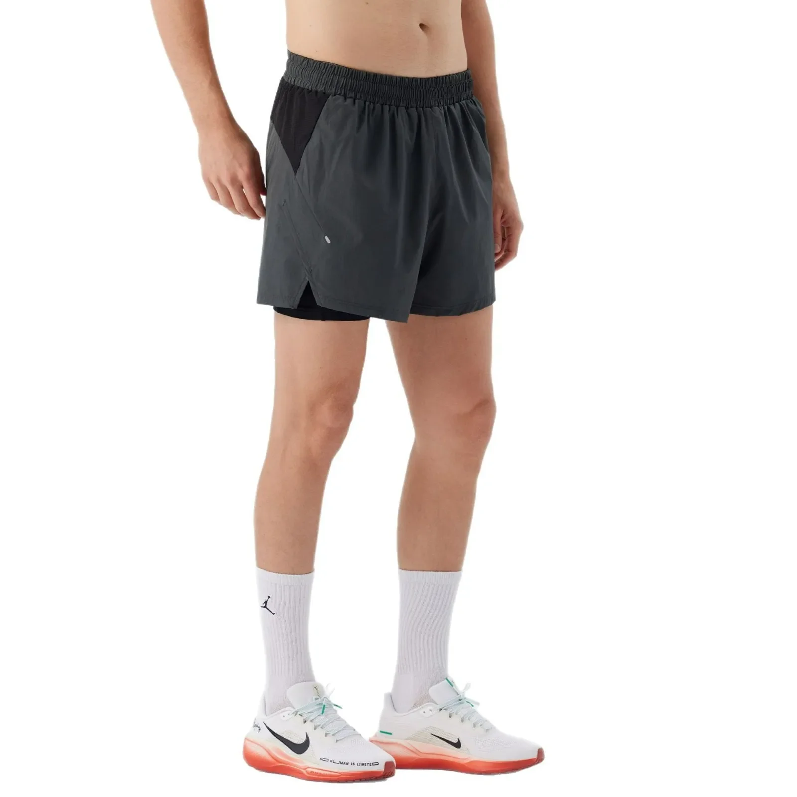 Men's Running Shorts Quick Dry Marathon Athletic Three-quarter Length with Inner Lining Double-layered Mobile Phone Pocket