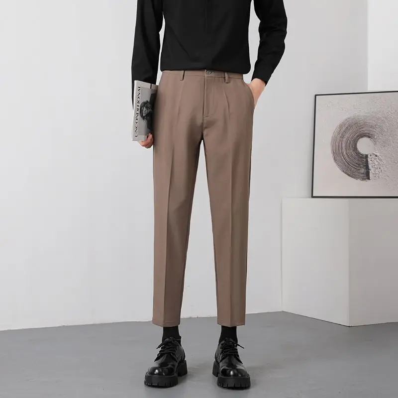 

Elegant Fashion Harajuku Slim Fit Ropa Hombre Loose Casual Sport All Match Suit Pant Solid Pockets Straight Leg Wide Leg Pants