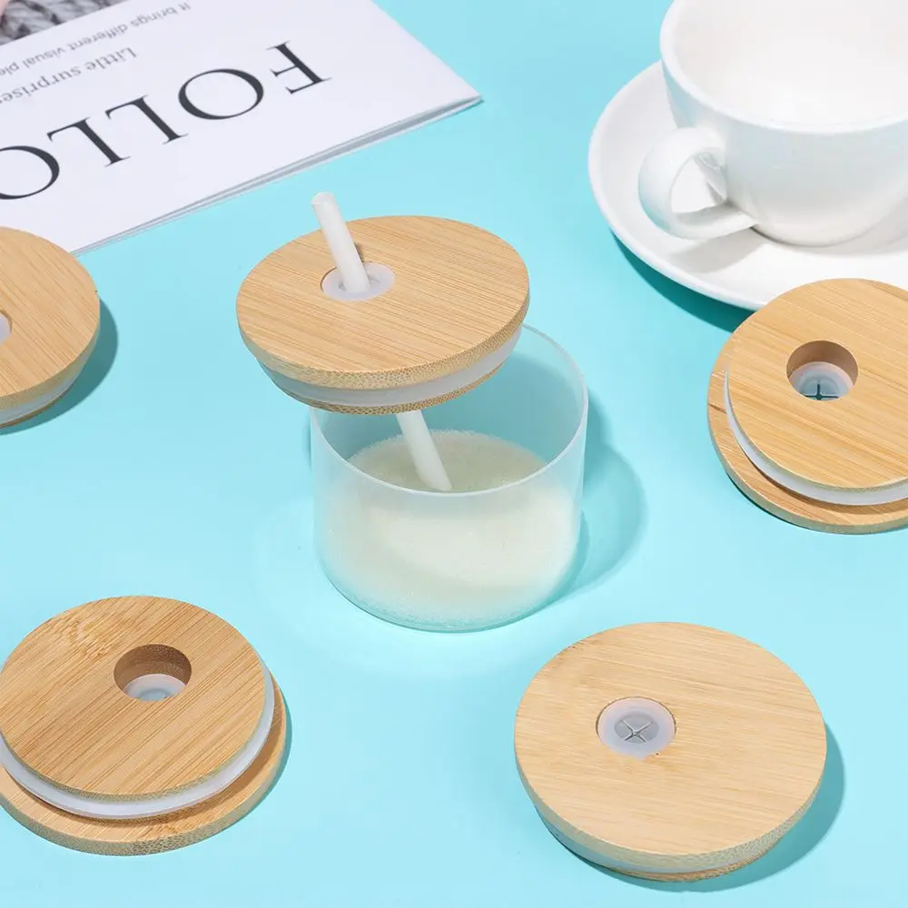 Bamboo Wood Mason Jar Lids With Straw Hole