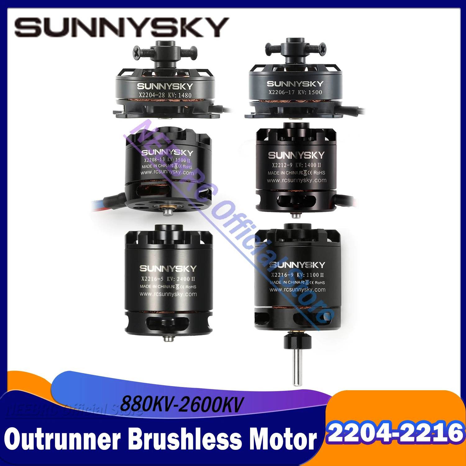 

SUNNYSKY 2204 2206 2208 2212 2216 880-2600KV RC Fixed-Wing Outrunner Brushless Motor for Drone Quadcopter Plane Multicopter ESC