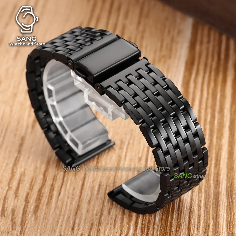 Stainless Steel Folding Buckle Men's Watchband - Silver, Black, Gold Bracelet
