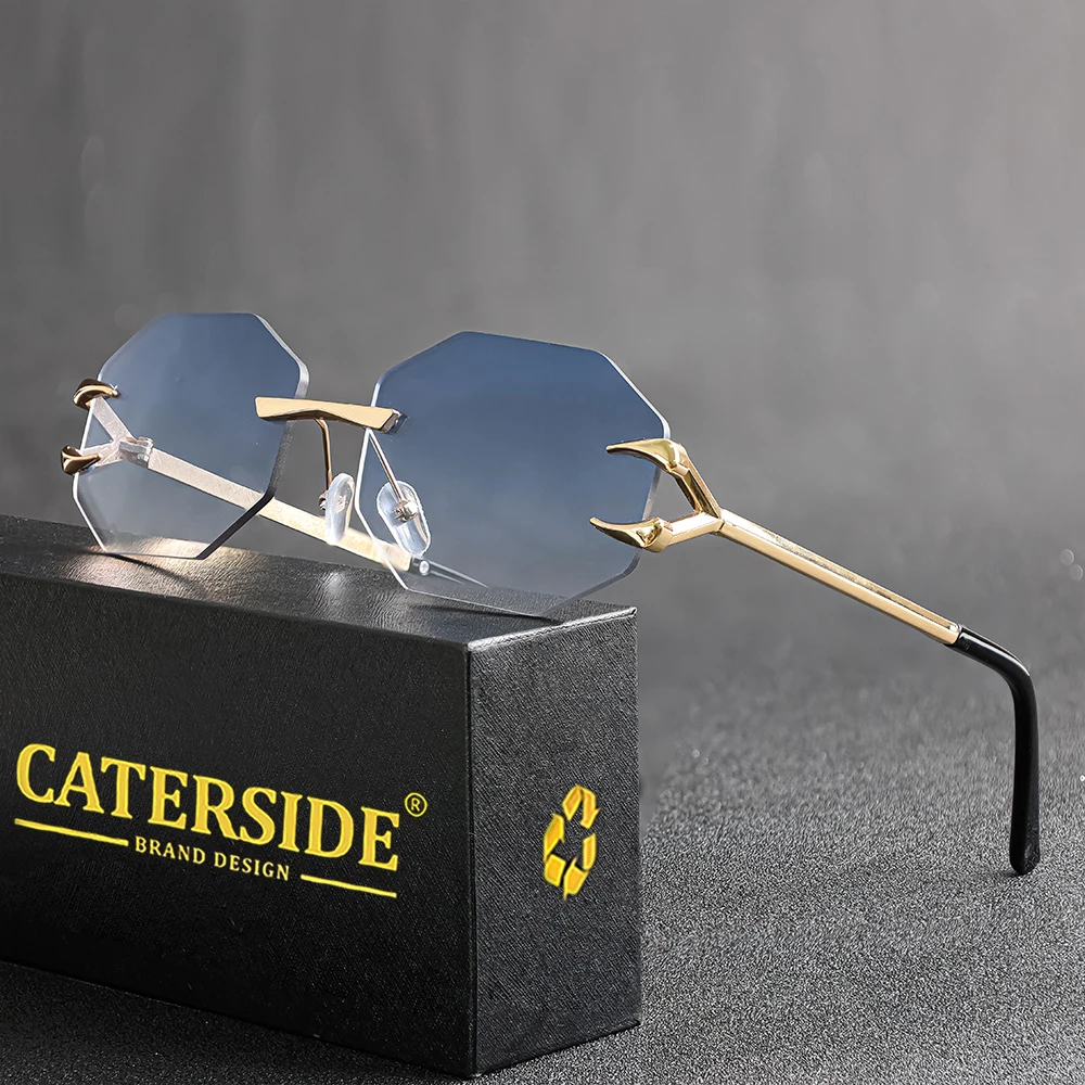 Raute Retro randlose Sonnenbrille für Männer Punk Polygon Metall Tempel Gradient Linse Sonnenbrille Frauen Reise Party Festival Geschenke