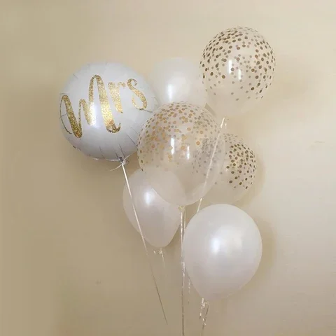 

18inch Round White Gold Glitter Print Mr&Mrs LOVE Foil Balloons Bride To Be Marriage Wedding Valentine's Day Air Globos 1set