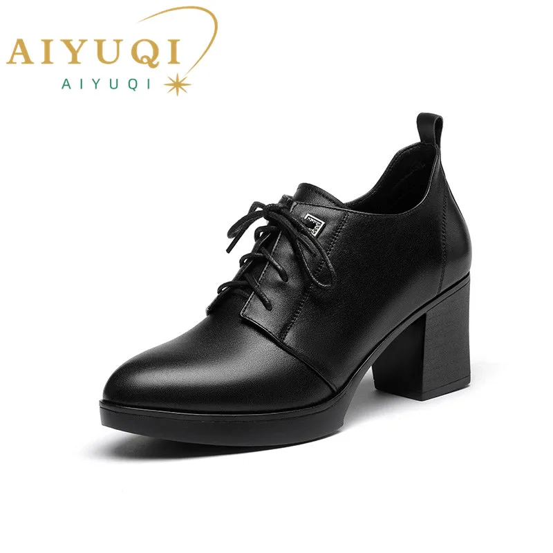 AIYUQI Women Dress Shoes Spring British Style 2022 New Genuine Leather Lidies Single Shoes Large Size Women Work Shoes black and white heels shoes High Heels