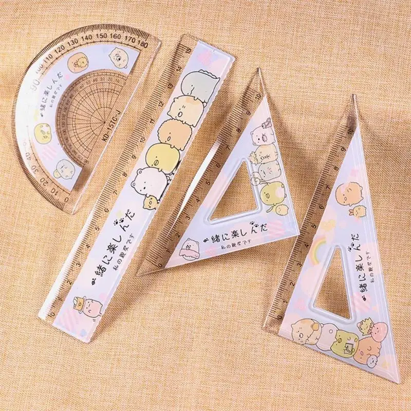 4pcs/set Cartoon Straight TRIANGLE Ruler Students Wiriting triangle ruler,ruler set