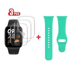 2 - in - 1 Silicone Strap Band with HD Screen Protectors (3 - Pack) - Redmi watch3 (Mint green)
