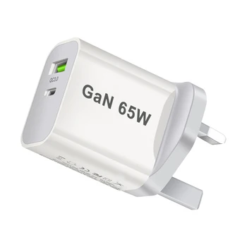 Adaptateur secteur de type C avec 2 ports, chargeur mural rapide, compatible avec iPhone 13, Royaume-Uni, AU, UE, États-Unis, USB C, 65W, PD 3.0 GaN
