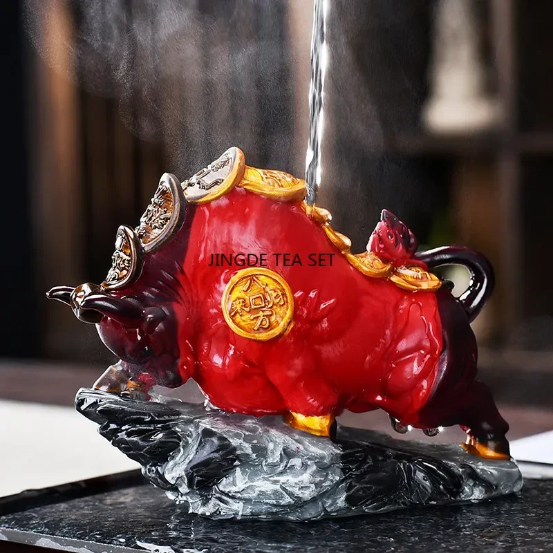 Creative Ceramic Color Changing Tea Pet Zodiac Ox Hot Water Color Changing Tea Table Animal Ornament