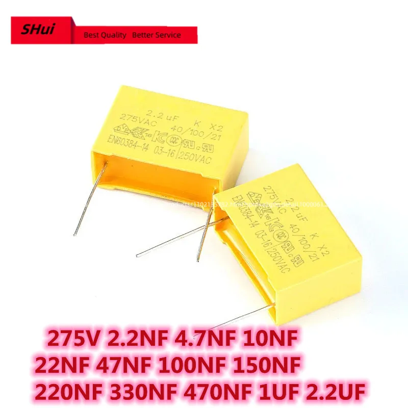 10pcs 275V AC Correction Capacitor 2.2NF 4.7NF 10NF 22NF 47NF 100NF 150NF 220NF 330NF 470NF 1UF 2.2UF Capacitance