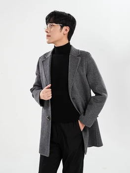 Cappotto di lana reversibile da uomo in stile occidentale di media lunghezza autunno e inverno cappotto fatto a mano in lana 100% cappotto soprabito in Cashmere 1