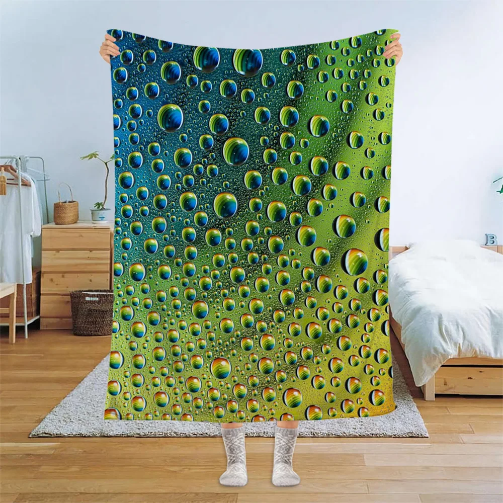 Water Droplets Pattern Flannel Throw Blanket Soft Warm Home Office Sofa Bed Queen Size Camping Picnic Gifts Blanket Decor King