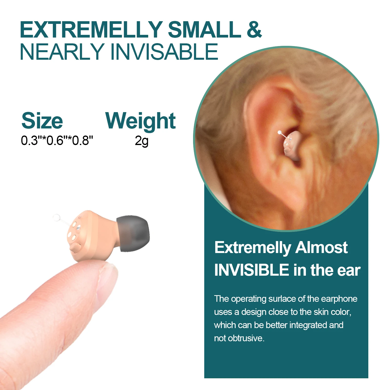 JINGHAO Rechargeable Hearing Aids Invisible In-Ear Sound Enhancer Elderly Hearing Amplifier Gift 2