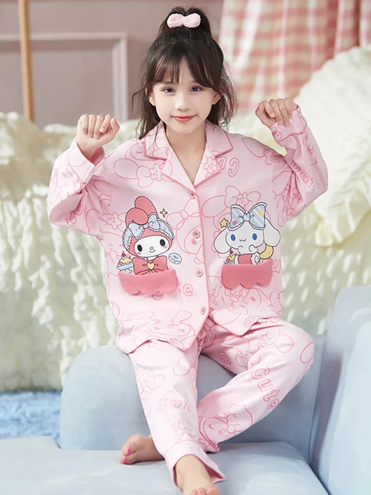 

2024 Spring Kids Sleepwear Miniso Kawaii Anime Kuromi My Melody Cinnamoroll Children's Pajamas Sets Girl Pijama Loungewear Gift