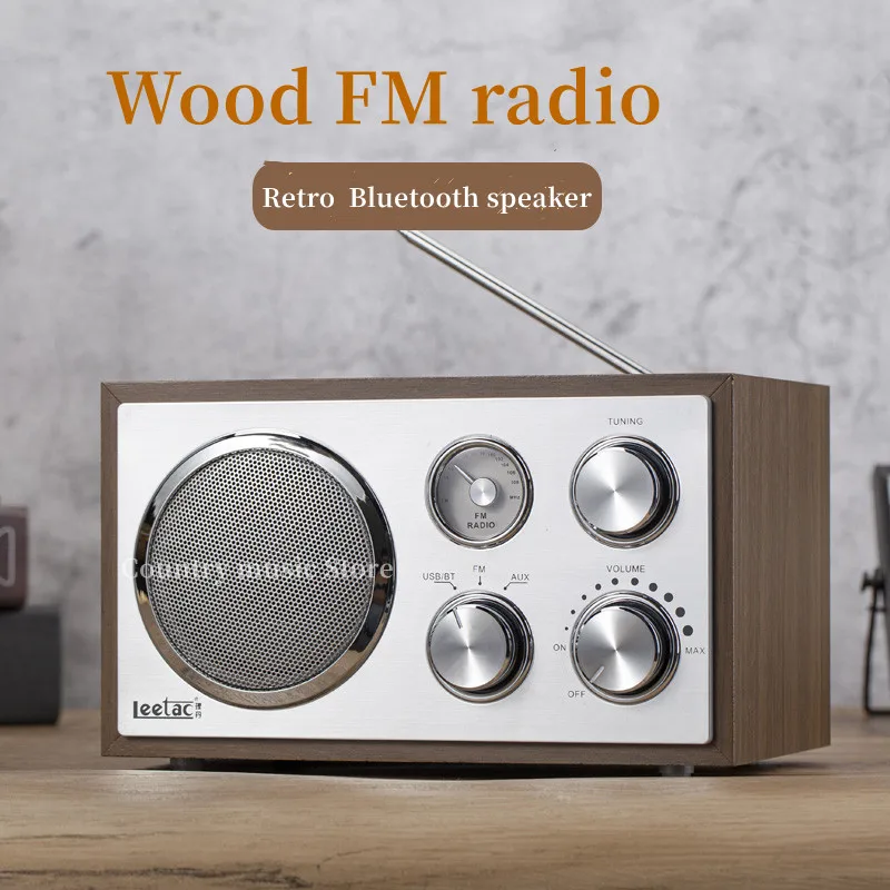 Ahşap Radyo Bluetooth Hoparlör Taşınabilir Sütun Stereo Kablosuz.
