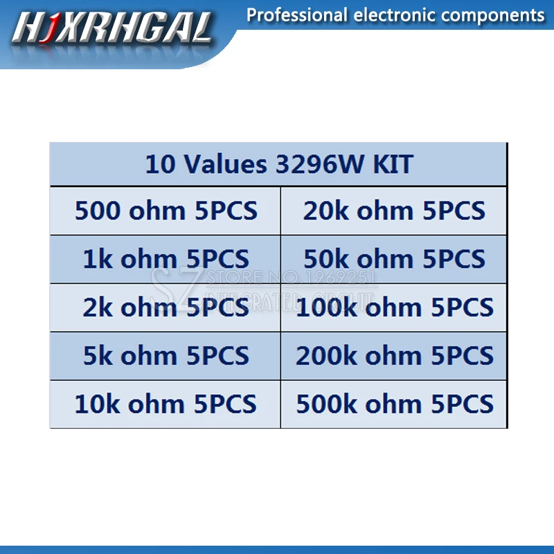 50pcs 3296W Multiturn Trimmer Potentiometer Kit High Precision 3296 Variable Resistor With Free Box electronic diy kit hjxrhgal