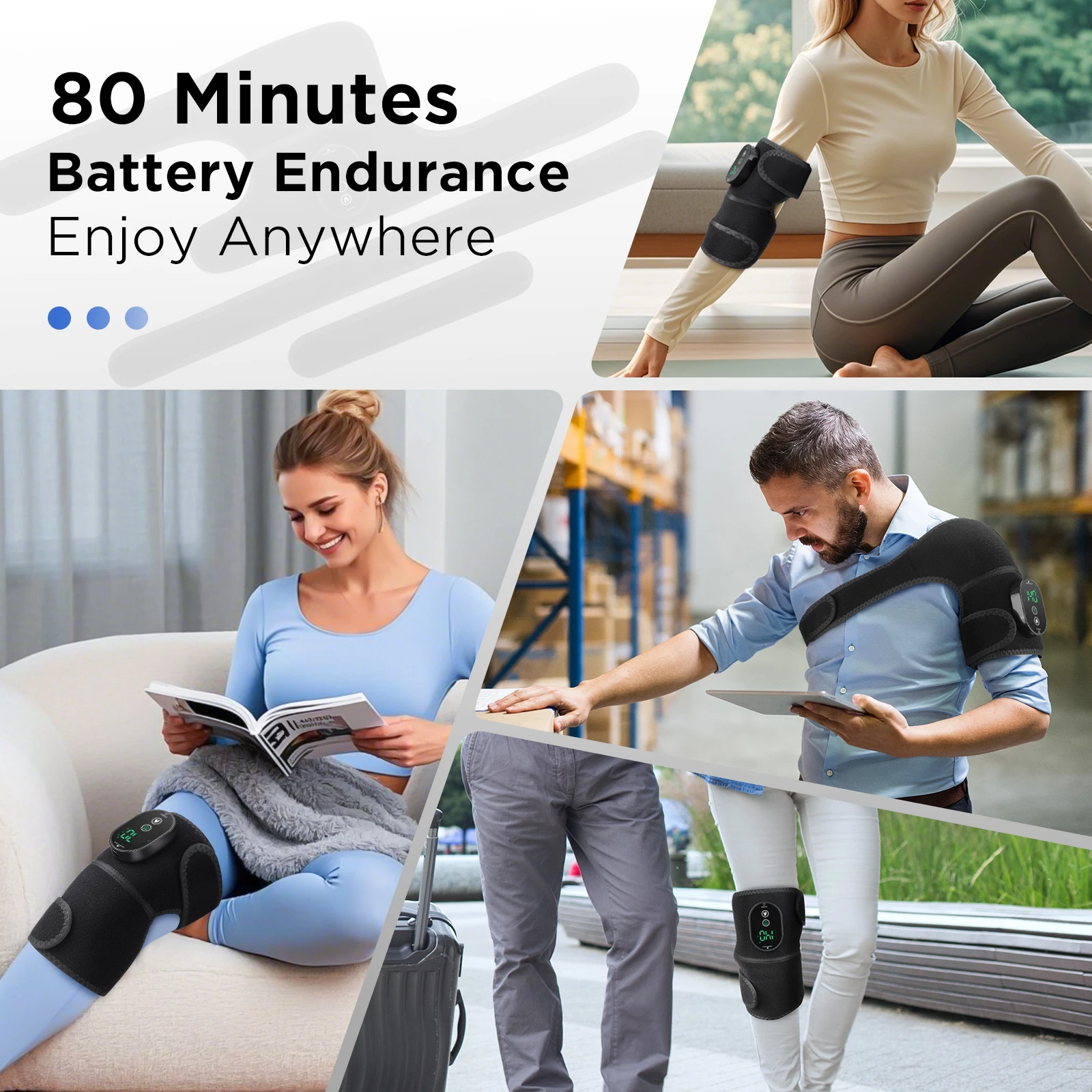 Electric Heating Knee Massager Pad Support Braces 3-In-1 Shoulder Knee Elbow Calf Massage Fatigue Relief Hot Compress Machine