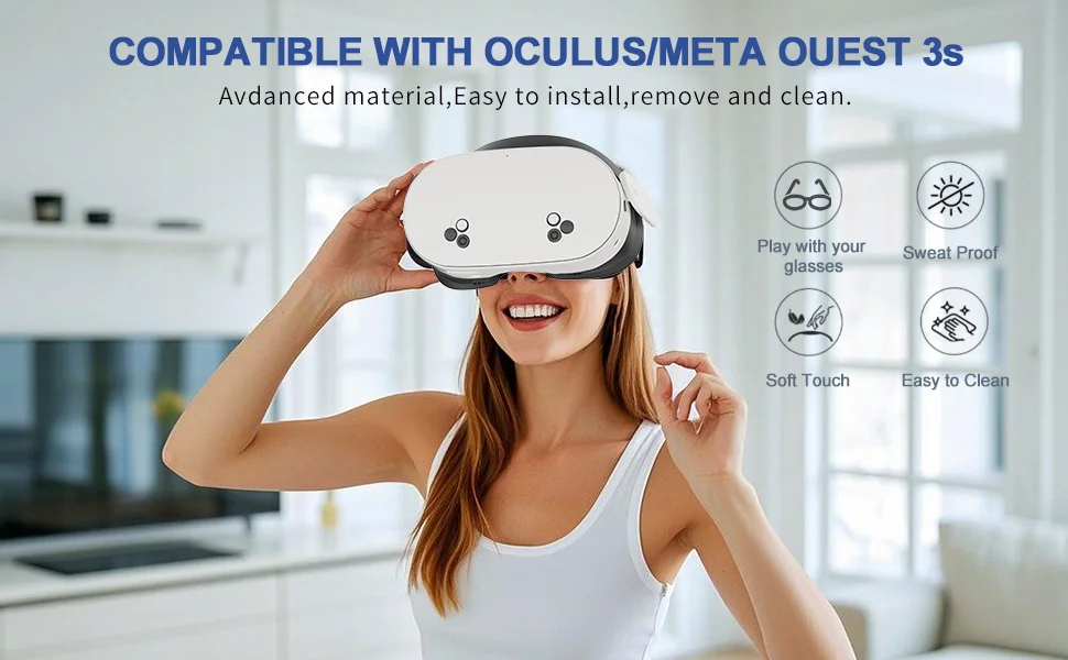 2-Pack Sweat-Proof PU Leather & Ice Silk Cotton VR Face Cushion for Meta Quest 3S (Not Compatible with Quest 3) – Detail 1