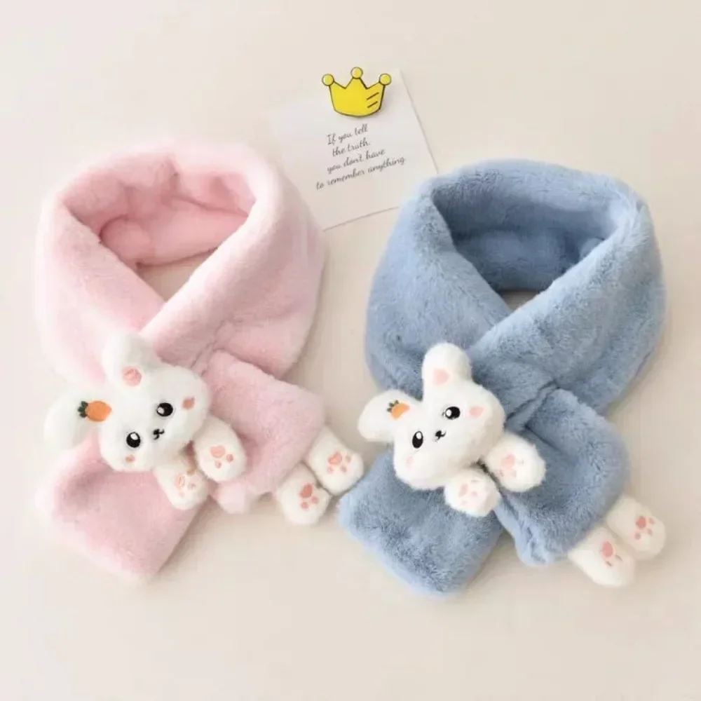 Boys Girls Winter Scarfs Thick Plush Cross Children's Scarf Baby Bib Cute Cartoon Rabbit Faux Fur Neck Protection Warm Shawl children scarf