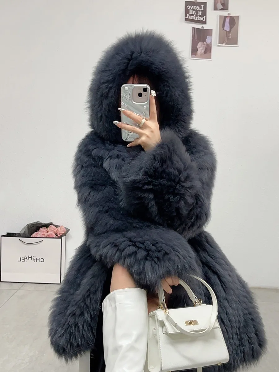 美品✩フード有り✩ロシアンリス✩ファーコート✩XL✩軽難有 5XL Oversized Autumn Winter Faux Fur Coat Women Loose Long Plush