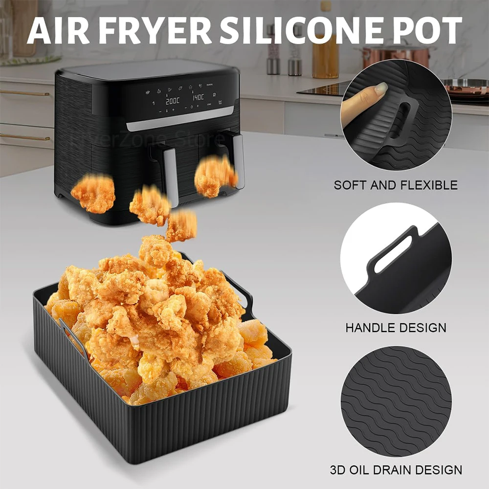 2PCS Silicone Air Fryer Mold for Tefal Ey901840 Reusable Air Fryer Oven Baking Tray Dual Basket 5.2/3.1L Airfryer Accessories air fryer liners air fryer accessories air fryer baking tray air fryer silicone tray air fryer mold