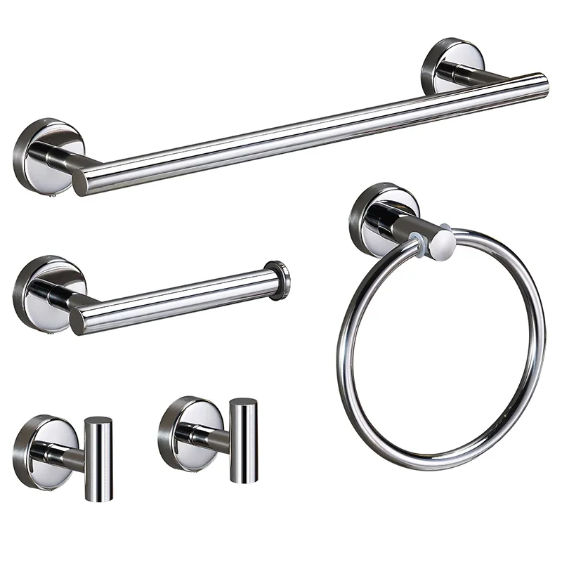 Bright Silver Bathroom Hardware Set Bathroom kit Wall Mount Stainless Steel Towel Bar Towel Ring Toilet Paper Holder Robe Hook