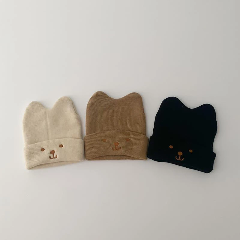 Cute Bear Knitted Newborn Baby Beanie Solid Color Infant Boys Girls Warm Hat Cap Winter Outdoor Warmer Toddler Hats Caps 3
