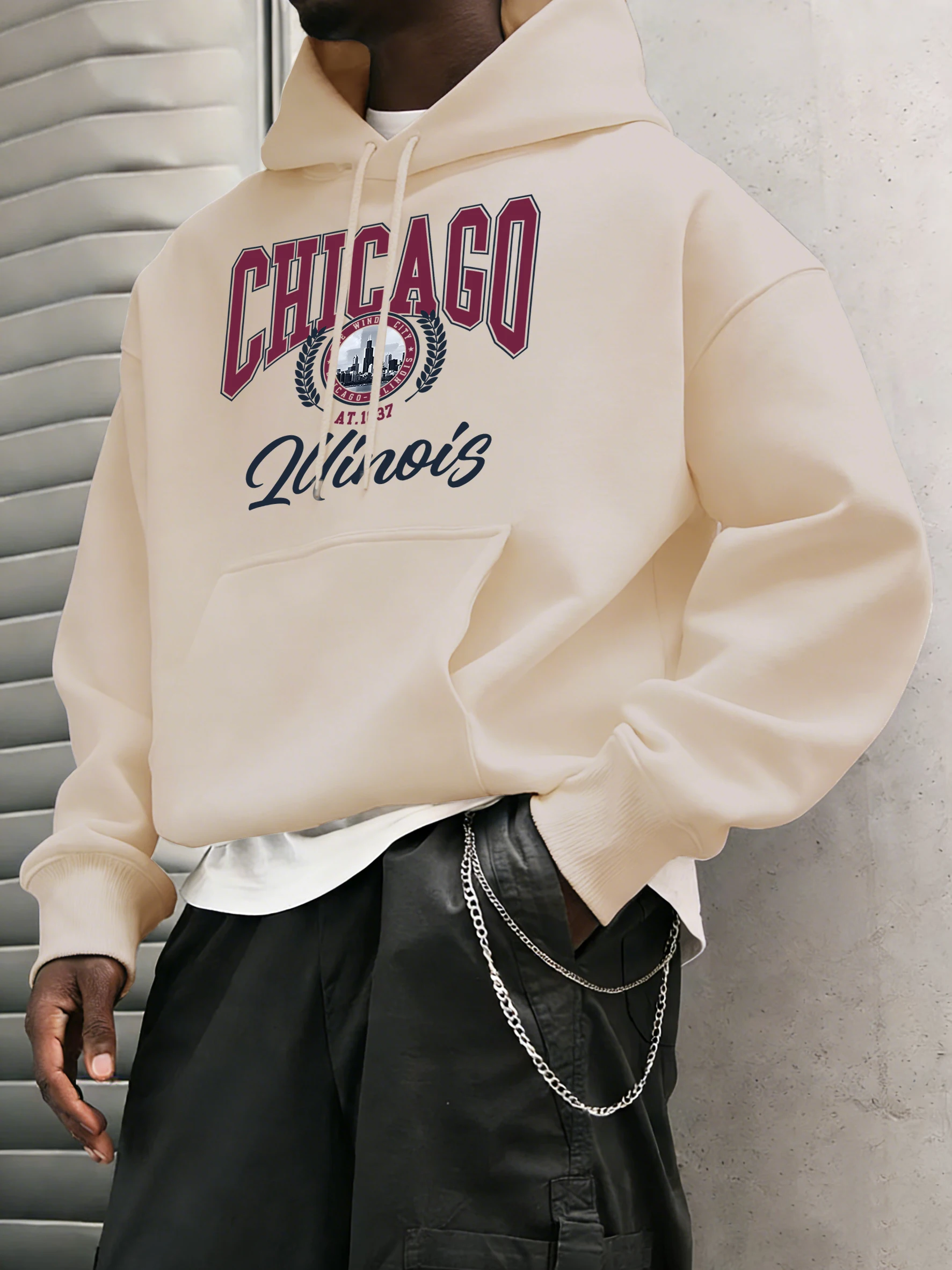 Chicago Luinois At 1837 Baskılı Erkek Kapüşonlu Sweatshirt Cepli Trendy Kazaklar Günlük Hip Hop Uzun Kollu Basic Unisex Polar Bol Giyim